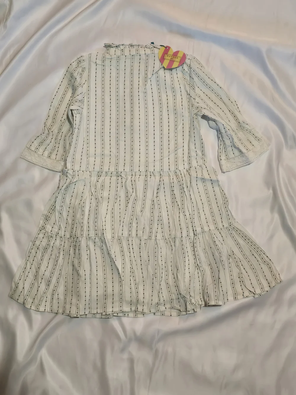 Hayden Girls Striped Ruffle Button-Front Dress in Cream and Black Size M